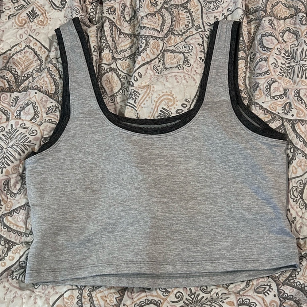 TEREZ Color Block Gray And Black Trim TLC Activewear Crop Top. Women’s Medium. - Picture 3 of 5